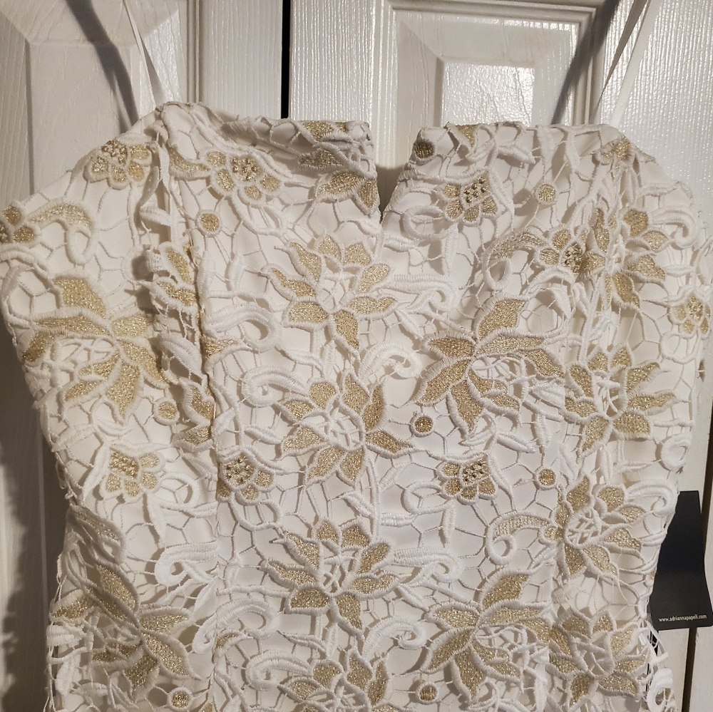 White and gold lace dress